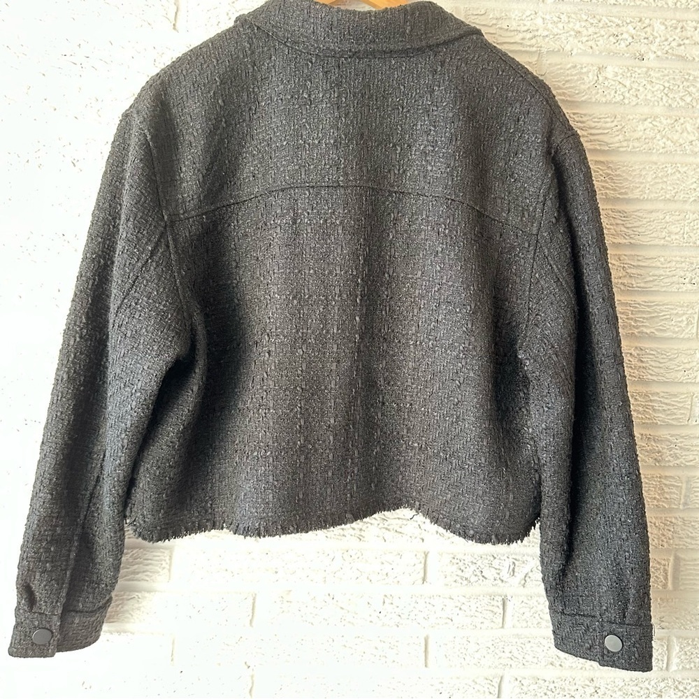 NEW! House of Harlow 1960 Tweed Jacket/Raw Hem/ Snap Front/Front Pockets/Black - Picture 7 of 15